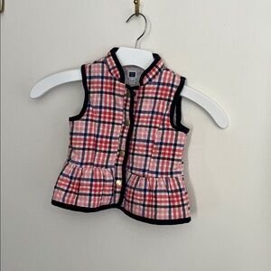 Janie and Jack Baby Girls Red and Blue Plaid Vest with Gold Buttons